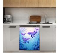 Mexpekil Blue Purple Dolphin Dishwasher Magnet Cover 21x26Inch Decorative Dish Washer Sticker for Front Door Waterproof Kitchen Appliance Panel Magnetic Decal