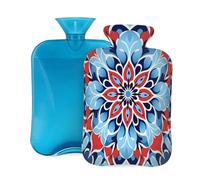 Mexpekil Blue Red Mandala Flower Hot Water Bottle with Cover, 2L PVC Hot Water Bag for Pain Relief, Feet, Back, Warmth