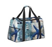 Mexpekil Blue Starfish Corals Shells Duffel Bag Large Carry On Hand Luggage Bags Waterproof Weekender Bags Foldable Tote Bag for Travel Sports Gym Dance