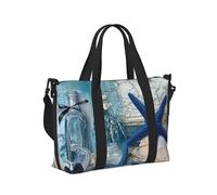 Mexpekil Blue Starfish Corals Shells Travel Duffel Bag Waterproof Sports Gym Bag Large Weekend Overnight Bags for Women Men Foldable Carry On Luggage Tote Bag for Flight