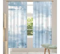 Mexpekil Blue White Blue Art Texture Voile Curtains 84 Drop Pair, Semi Sheer Curtains for Living Room Bedroom Home Kitchen, 55 inches Wide, 2 Panels