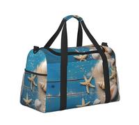 Mexpekil Blue Wooden Seashells Duffel Bag Large Carry On Hand Luggage Bags Waterproof Weekender Bags Foldable Tote Bag for Travel Sports Gym Dance