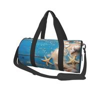 Mexpekil Blue Wooden Seashells Foldable Gym Bag Carry On Travel Duffle Bags Waterproof Woman Men Hand Luggage Bag Large Weekend Overnight Bags for Sports Dance with Removable Strap