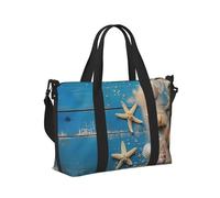 Mexpekil Blue Wooden Seashells Travel Duffel Bag Waterproof Sports Gym Bag Large Weekend Overnight Bags for Women Men Foldable Carry On Luggage Tote Bag for Flight