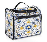 Mexpekil Blue Yellow Antique Tiles Ornament Hanging Toiletry Bag for Women Men Large Waterproof Makeup Cosmetic Wash Bag for Travel