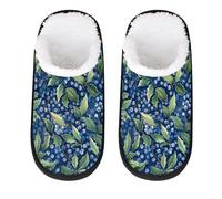 Mexpekil Blueberries Leaves Fluffy Slippers for Women Men M