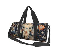 Mexpekil Bohemian Elephant Flowers Foldable Gym Bag Carry On Travel Duffle Bags Waterproof Woman Men Hand Luggage Bag Large Weekend Overnight Bags for Sports Dance with Removable Strap