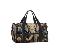 Mexpekil Bohemian Elephant Flowers Gym Bag with Shoe Compartment Waterproof Duffel Bag Large Overnight Weekend Bags Travel Holdall for Women Men Teens