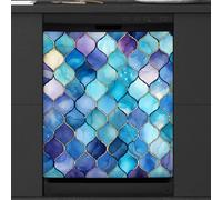 Mexpekil Boho Blue Geometry Dishwasher Magnet Cover 21x26Inch Decorative Dish Washer Sticker for Front Door Waterproof Kitchen Appliance Panel Magnetic Decal