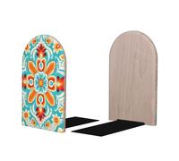 Mexpekil Boho Bright Floral Wooden Bookends for Shelves Heavy Duty Book Holder Organizer Non-Slip Book Stopper for Desk Office Library for Readers 1 Pair