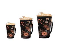 Mexpekil Boho Butterfly Flowers Moon 3 Pack Reusable Iced Coffee Sleeve with Handle, Universal Fit for 16-32 oz Cups Tumbler & Glass, Insulated Neoprene Cup Holder for Cold Beverages and Hot Drinks
