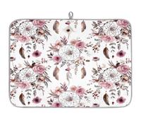 Mexpekil Boho Dreamcatcher Rose Floral Dish Drying Mat 18x24 in, Absorbent Kitchen Counter Mats Dish Drainer Pad, Quick Dry Coffee Bar Mat