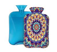 Mexpekil Boho Ethnic Colored Mandala Hot Water Bottle with Cover, 2L PVC Hot Water Bag for Pain Relief, Feet, Back, Warmth