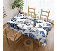 Mexpekil Boho Fish Table Cloth 137x183cm Wipeable Tablecloth Waterproof Stain Resistant Table Protector Decoration Rectangular Table Cover for Indoor Outdoor