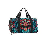 Mexpekil Boho Mandala Floral Gym Bag with Shoe Compartment Waterproof Duffel Bag Large Overnight Weekend Bags Travel Holdall for Women Men Teens