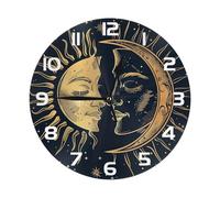 Mexpekil Boho Moon Sun Black Silent Wall Clock Non Ticking 25cm Round Wall Clocks Battery Operated Modern Decorative Clock for Living Room Kitchen Bedroom Office