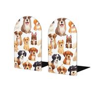 Mexpekil Book Ends Cute Dog Puppy Animal Pattern Wood Bookends For Shelves Non-Slip Bookends Support 2 Pcs Heavy Duty Book Stopper Holder For Office Library School Kids Room