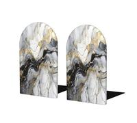 Mexpekil Book Ends Golden Black Marble Texture Wood Bookends For Shelves Non-Slip Bookends Support 2 Pcs Heavy Duty Book Stopper Holder For Office Library School Kids Room