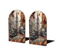 Mexpekil Book Ends London Big Ben Maple Leaves Wood Bookends For Shelves Non-Slip Bookends Support 2 Pcs Heavy Duty Book Stopper Holder For Office Library School Kids Room