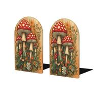 Mexpekil Book Ends Mushrooms Wildflowers Art Wood Bookends For Shelves Non-Slip Bookends Support 2 Pcs Heavy Duty Book Stopper Holder For Office Library School Kids Room
