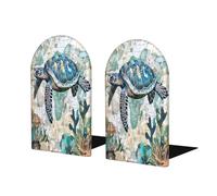Mexpekil Book Ends Retro Ocean Turtle Coral Wood Bookends For Shelves Non-Slip Bookends Support 2 Pcs Heavy Duty Book Stopper Holder For Office Library School Kids Room