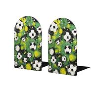 Mexpekil Book Ends Soccer Football Pattern Wood Bookends For Shelves Non-Slip Bookends Support 2 Pcs Heavy Duty Book Stopper Holder For Office Library School Kids Room