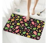 Mexpekil Bright Colorful Floral Bath Mat 40 x 60 cm Absorbent Bathroom Mats Non Slip Anti Mould Shower Mat Washable Rugs for Bathroom Kitchen Entrance