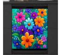 Mexpekil Bright Colorful Flowers Dishwasher Magnet Cover 21x26Inch Decorative Dish Washer Sticker for Front Door Waterproof Kitchen Appliance Panel Magnetic Decal