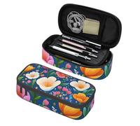 Mexpekil Bright Colorful Spring Flowers Pencil Case for Girls Boys with Compartments Large Pen Organizer Bag Zipper Multi-Use Pouch for School Supplies, Makeup Cosmetics, Kids, Adults