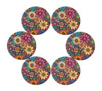 Mexpekil Bright Floral Mandala Round Placemats Set of 6 Heat Resistant Table Mats Modern Table Decorations for Dining Kitchen Wedding Party (39cm)