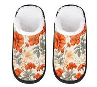 Mexpekil Bright Orange Flowers Leaf Fluffy Slippers for Women Men M