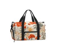 Mexpekil Bright Orange Flowers Leaf Gym Bag with Shoe Compartment Waterproof Duffel Bag Large Overnight Weekend Bags Travel Holdall for Women Men Teens
