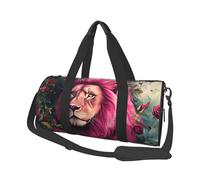 Mexpekil Bright Pink Lion Rose Foldable Gym Bag Carry On Travel Duffle Bags Waterproof Woman Men Hand Luggage Bag Large Weekend Overnight Bags for Sports Dance with Removable Strap