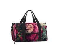 Mexpekil Bright Pink Lion Rose Gym Bag with Shoe Compartment Waterproof Duffel Bag Large Overnight Weekend Bags Travel Holdall for Women Men Teens