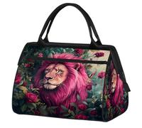 Mexpekil Bright Pink Lion Rose Travel Duffel Bag Waterproof Gym Bag Carry On Weekend Overnight Bags Large Hand Luggage Tote Bags for Women Men Kids