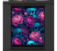 Mexpekil Bright Skull Flowers Dishwasher Magnet Cover 23x26Inch Decorative Dish Washer Sticker for Front Door Waterproof Kitchen Appliance Panel Magnetic Decal