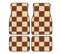 Mexpekil Brown Beige Checkered Car Mats Set of 4 Universal Car Floor Mats Non-Slip Car Foot Mats Decorative Car Carpet Protectors for SUV Van Truck