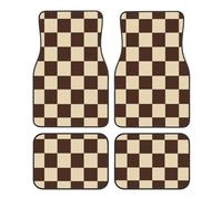 Mexpekil Brown Checkered Car Mats Set of 4 Universal Car Floor Mats Non-Slip Car Foot Mats Decorative Car Carpet Protectors for SUV Van Truck