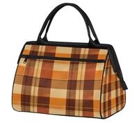 Mexpekil Buffalo Check Orange Travel Duffel Bag Waterproof Gym Bag Carry On Weekend Overnight Bags Large Hand Luggage Tote Bags for Women Men Kids