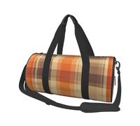 Mexpekil Buffalo Plaid Orange Foldable Gym Bag Carry On Travel Duffle Bags Waterproof Woman Men Hand Luggage Bag Large Weekend Overnight Bags for Sports Dance with Removable Strap