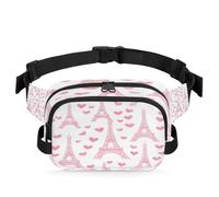 Mexpekil Bum Bag for Men Women Lightweight Water Resistant Pink Hearts Eiffel Tower Waist Bag with Adjustable Belt Crossbody Fanny Pack for Travel Hiking Dog Walking Outdoor Sport