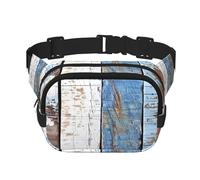 Mexpekil Bumbag Blue Brown Rustic Beach Wooden Fanny Pack Women Men Waterproof Fashion Waist Packs with Adjustable Strap Crossbody Belt Bag for Running Hiking