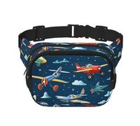 Mexpekil Bumbag Cartoon Airplane Aircraft Print Fanny Pack Women Men Waterproof Fashion Waist Packs with Adjustable Strap Crossbody Belt Bag for Running Hiking