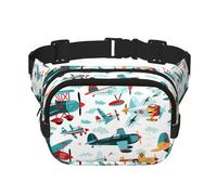 Mexpekil Bumbag Cartoon Colored Airplane Aircraft Fanny Pack Women Men Waterproof Fashion Waist Packs with Adjustable Strap Crossbody Belt Bag for Running Hiking