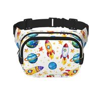 Mexpekil Bumbag Cartoon Space Planets Rockets Fanny Pack Women Men Waterproof Fashion Waist Packs with Adjustable Strap Crossbody Belt Bag for Running Hiking