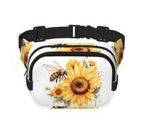 Mexpekil Bumbag Watercolor Bees Sunflower Fanny Pack Women Men Waterproof Fashion Waist Packs with Adjustable Strap Crossbody Belt Bag for Running Hiking