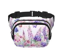 Mexpekil Bumbag Watercolor Purple Pink Flower Butterfly Fanny Pack Women Men Waterproof Fashion Waist Packs with Adjustable Strap Crossbody Belt Bag for Running Hiking