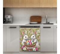 Mexpekil Bunnies With Colorful Easter Eggs Dishwasher Magnet Cover 21x26Inch Decorative Dish Washer Sticker for Front Door Waterproof Kitchen Appliance Panel Magnetic Decal