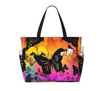 Mexpekil Butterflies Animal Rainbow Pattern Large Beach Bags for Women Men Waterproof Sandproof Beach Tote Bag with Zip and Pockets Foldable Summer Holiday Handbags for Travel Pool Seaside