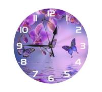 Mexpekil Butterflies Flying Water Black Silent Wall Clock Non Ticking 25cm Round Wall Clocks Battery Operated Modern Decorative Clock for Living Room Kitchen Bedroom Office